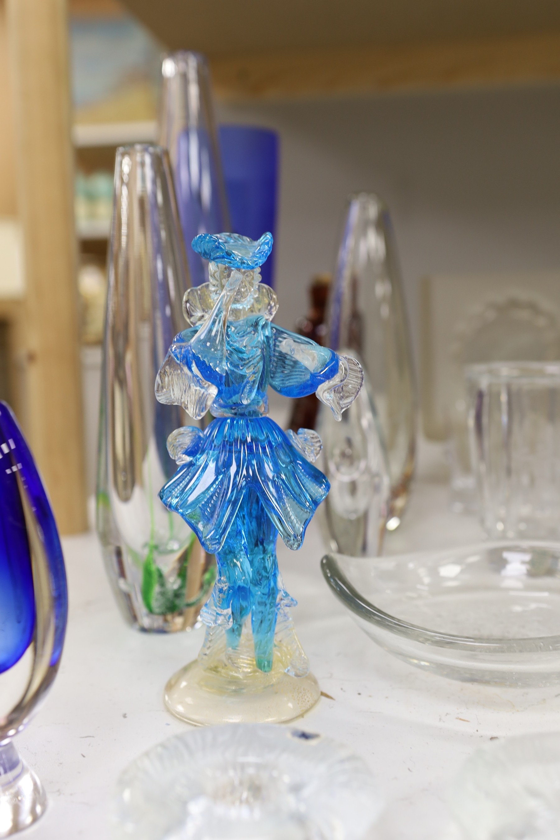 A collection of assorted Scandinavian glassware including Kosta, Erik Hoglund for Boda and Tapio Wirkkala, tallest 58cm